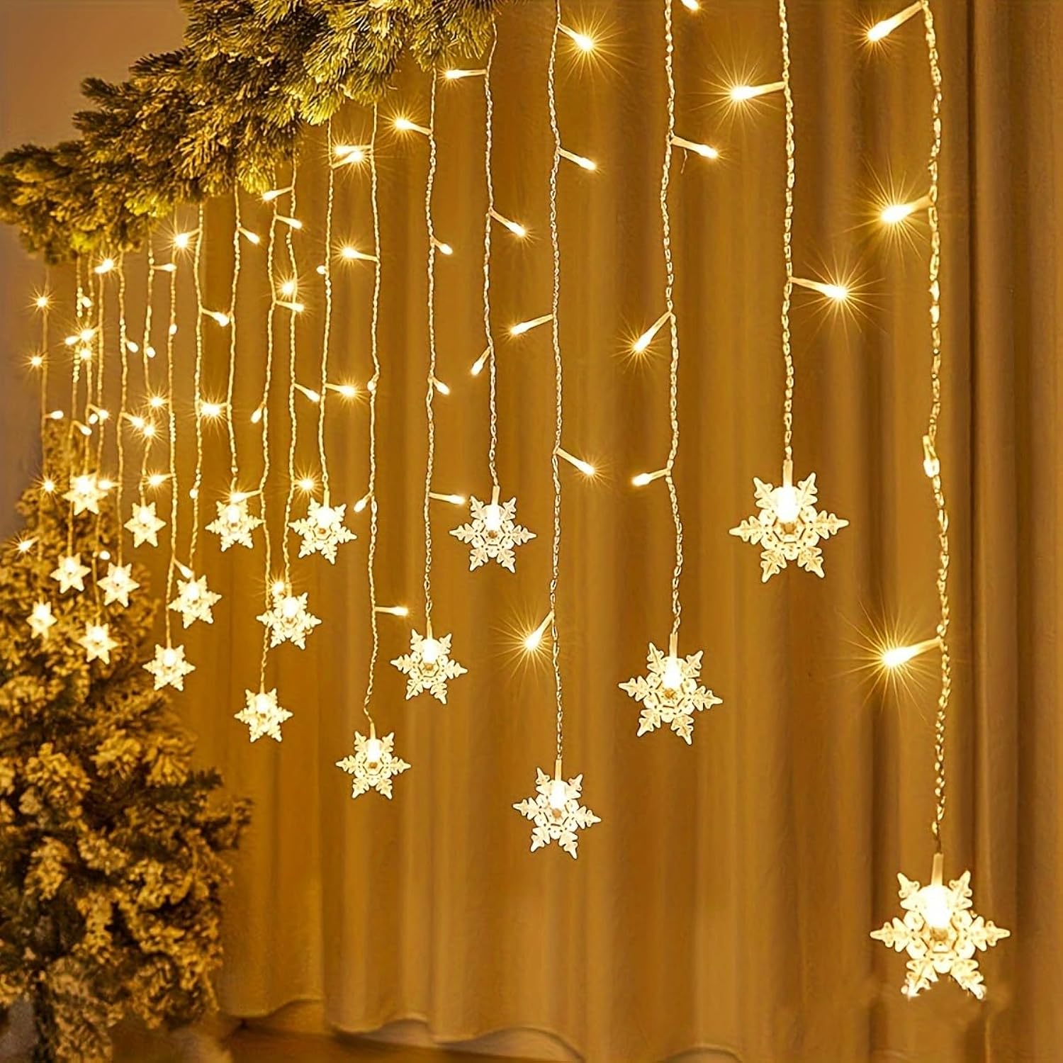 12Ft/3.5M 96Led Snowflake Curtain Light Usb Powered String Light Led Fairy Night Light, Perfect For Christmas Wedding Pa