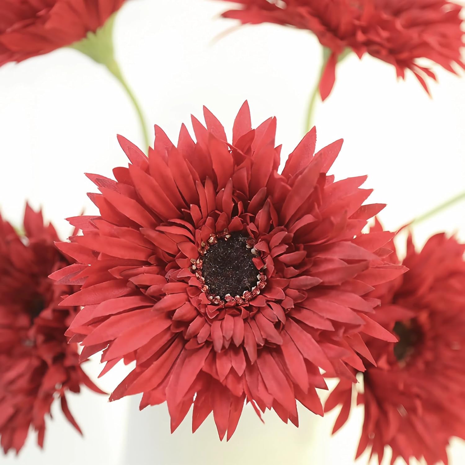 6Pcs Artificial Gerbera Daisy Flowers 17" Fake Daisies Faux Silk African Daisy For Vase Bouquets Home Office Wedding Decor.(Dark Red)