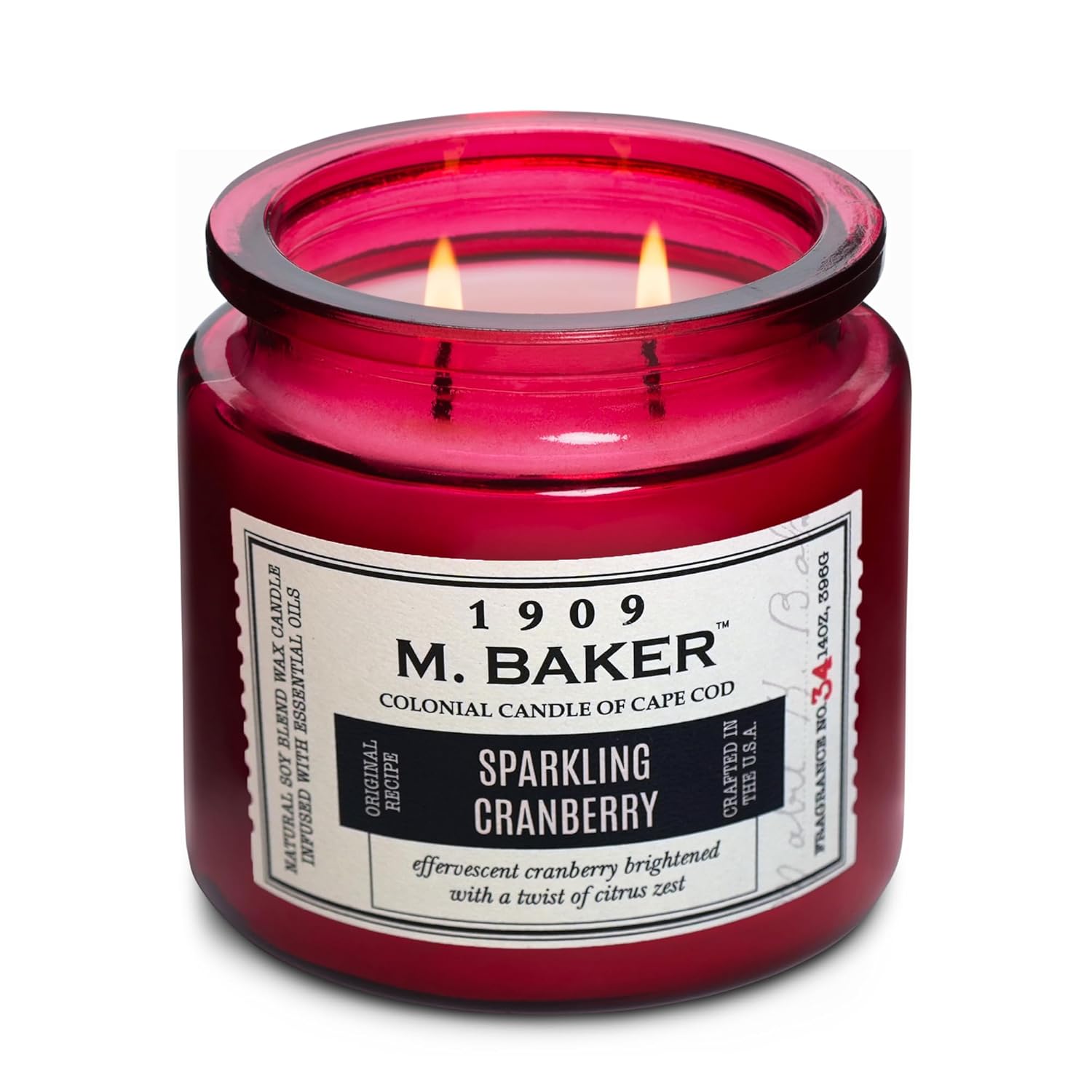 Colonial Candle Sparkling Cranberry Scented Candle, 2-Wick Natural Soy Blend Wax Candle Infused with Essential Oils, 14 oz Apothecary Glass Jar Candle - Made in The USA