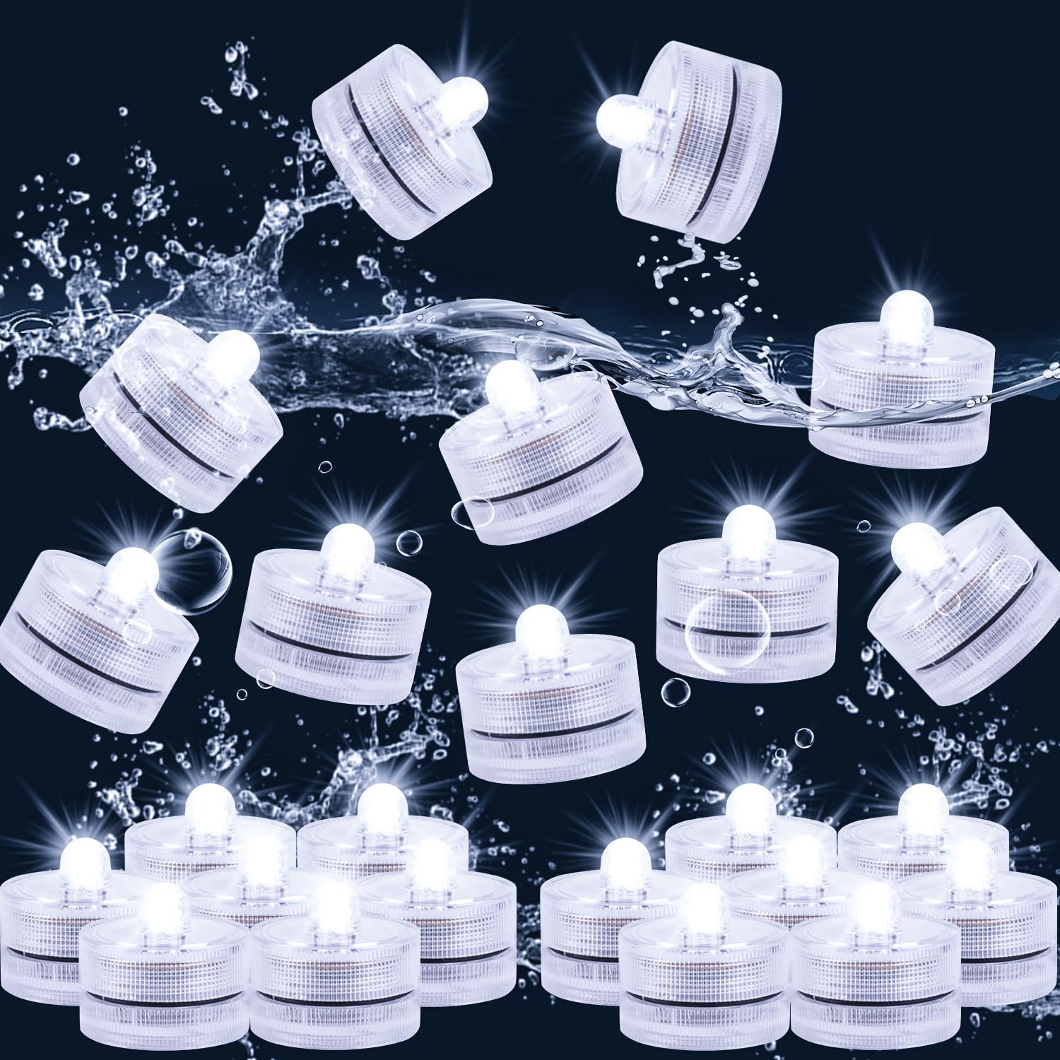 Submersible Led Light, Tea Lights, Pond Underwater Small Led Lights, Battery Operated 125 Hours, For Wedding Home Vase Festival Party Decoration White 24Pcs (Built-In 48 Batteries)