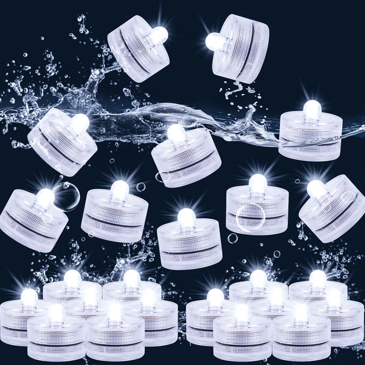 Submersible Led Light, Tea Lights, Pond Underwater Small Led Lights, Battery Operated 125 Hours, For Wedding Home Vase Festival Party Decoration White 24Pcs (Built-In 48 Batteries)
