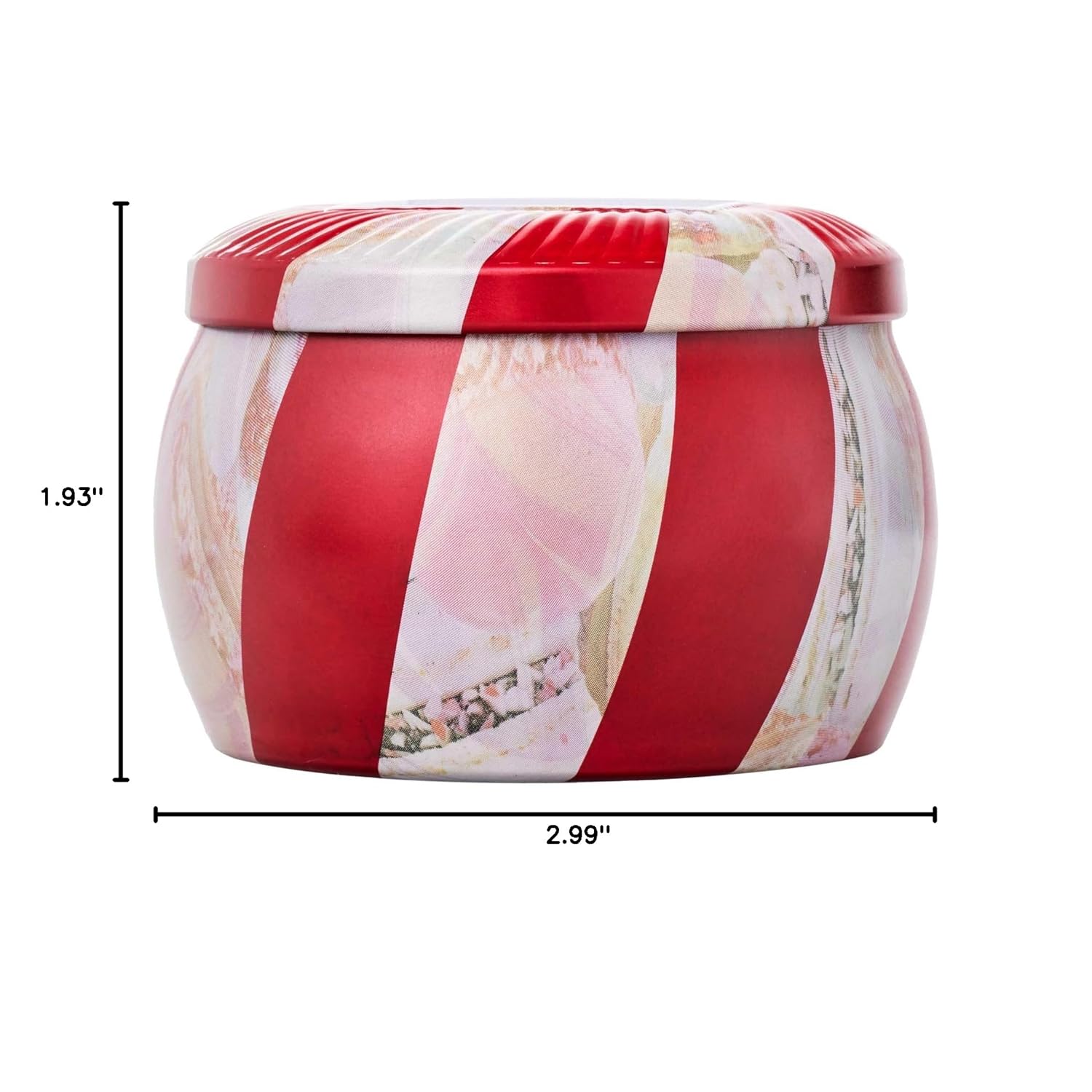 Voluspa Crushed Candy Cane, Mini Tin Candle, 4 oz, 25 Hour Burn Time, Coconut Wax for Clean Burning, Handcrafted in The USA