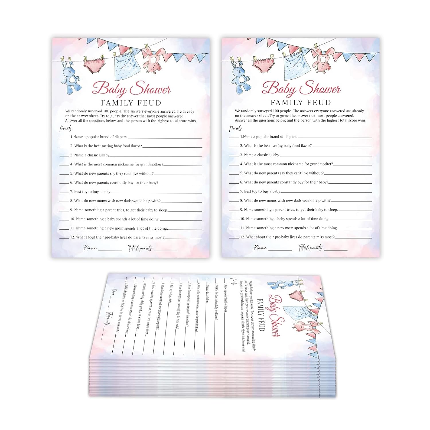 Baby Shower Family Feud Game Cards, Fun Baby Shower Game For Boy & Girl, 30 Fill In Game Cards & 1 Answer Card, Family Game Night, Baby Feud Game Supplies?Bbsc01?