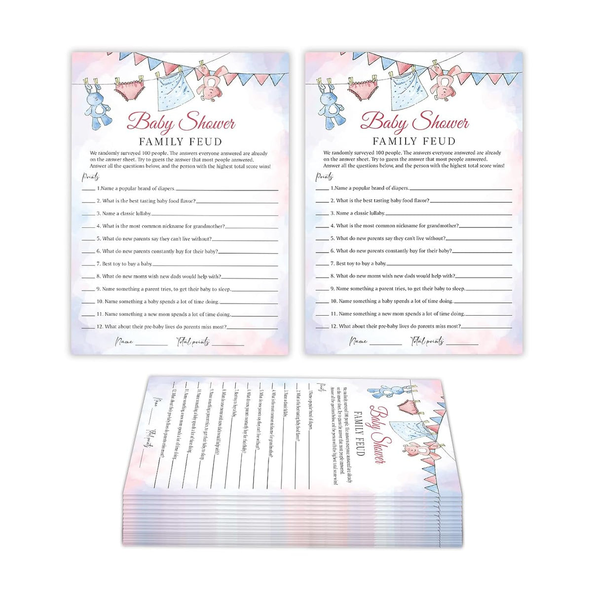 Baby Shower Family Feud Game Cards, Fun Baby Shower Game For Boy & Girl, 30 Fill In Game Cards & 1 Answer Card, Family Game Night, Baby Feud Game Supplies?Bbsc01?