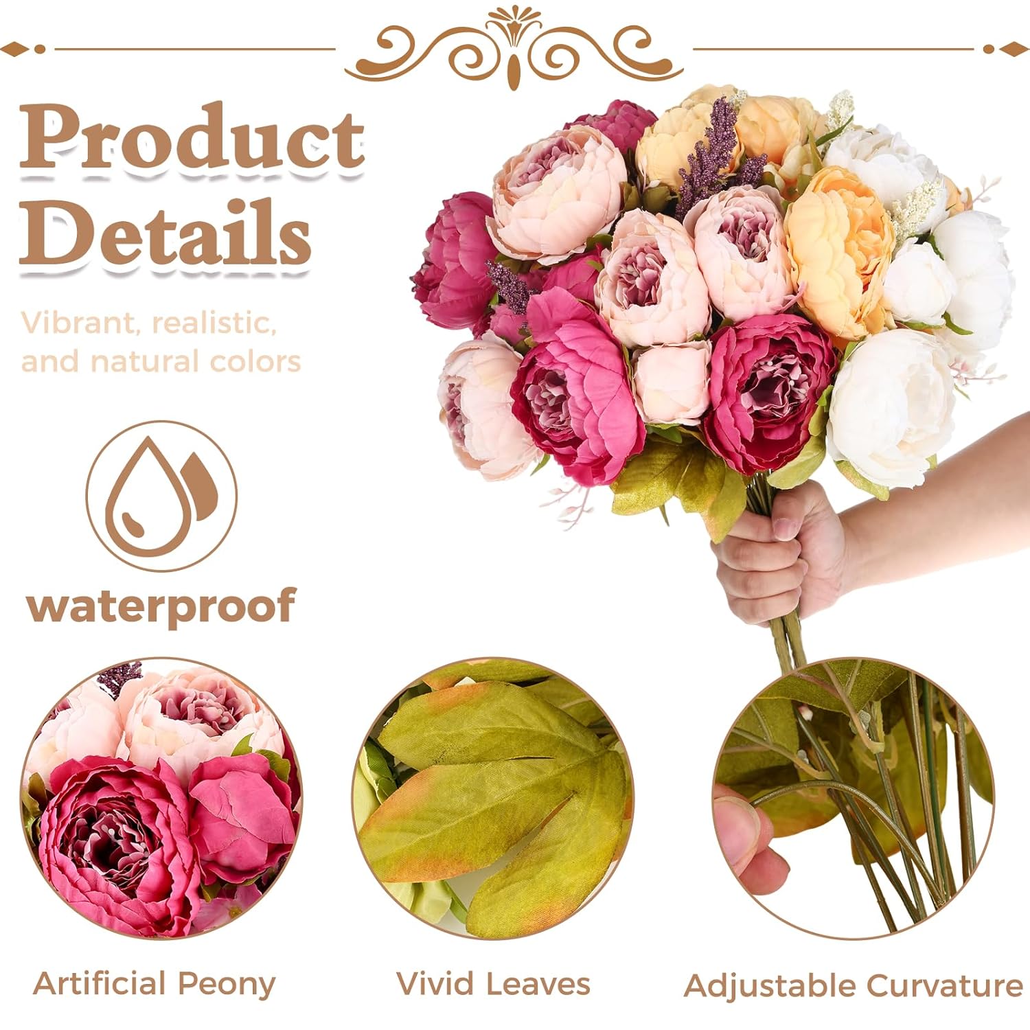 4 Bunches Peonies Artificial Flowers Faux Flowers Bouquet Silk Peony Hydrangea For Vase Wedding Centerpiece Bridal Shower Garden Party Home Decor (Orange Pink)
