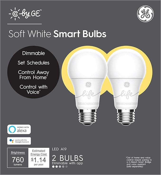 Smart Light Bulbs 2 Pack Soft White Bluetooth LED Bulbs Alexa Google Home Compatible A19 E26
