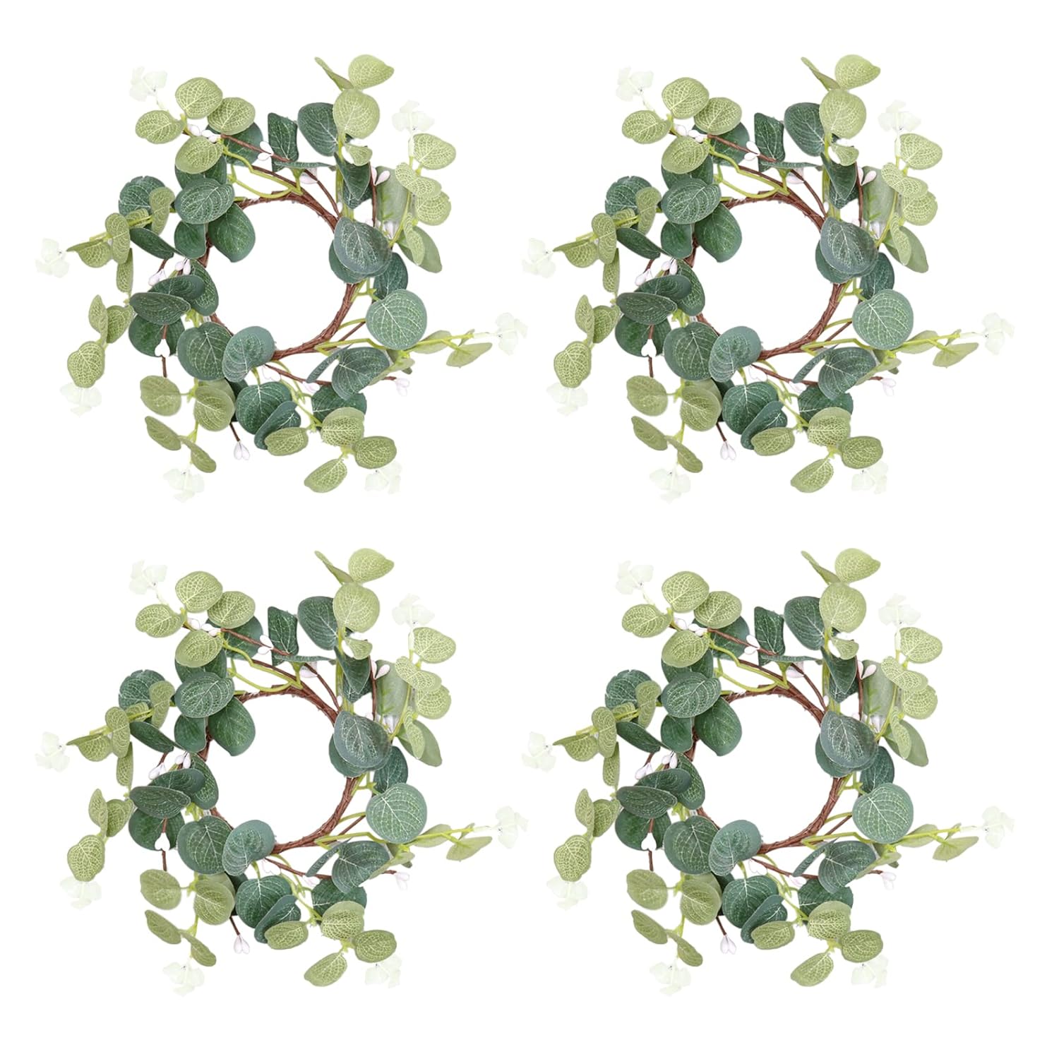 4 Pieces Pillar Candle Rings Wreaths, Artificial Eucalyptus Leaves Wreaths Greenery Candleholders, Rustic Farmhouse Decorative Wreath For Easter Christmas Wedding Party Home Table Door