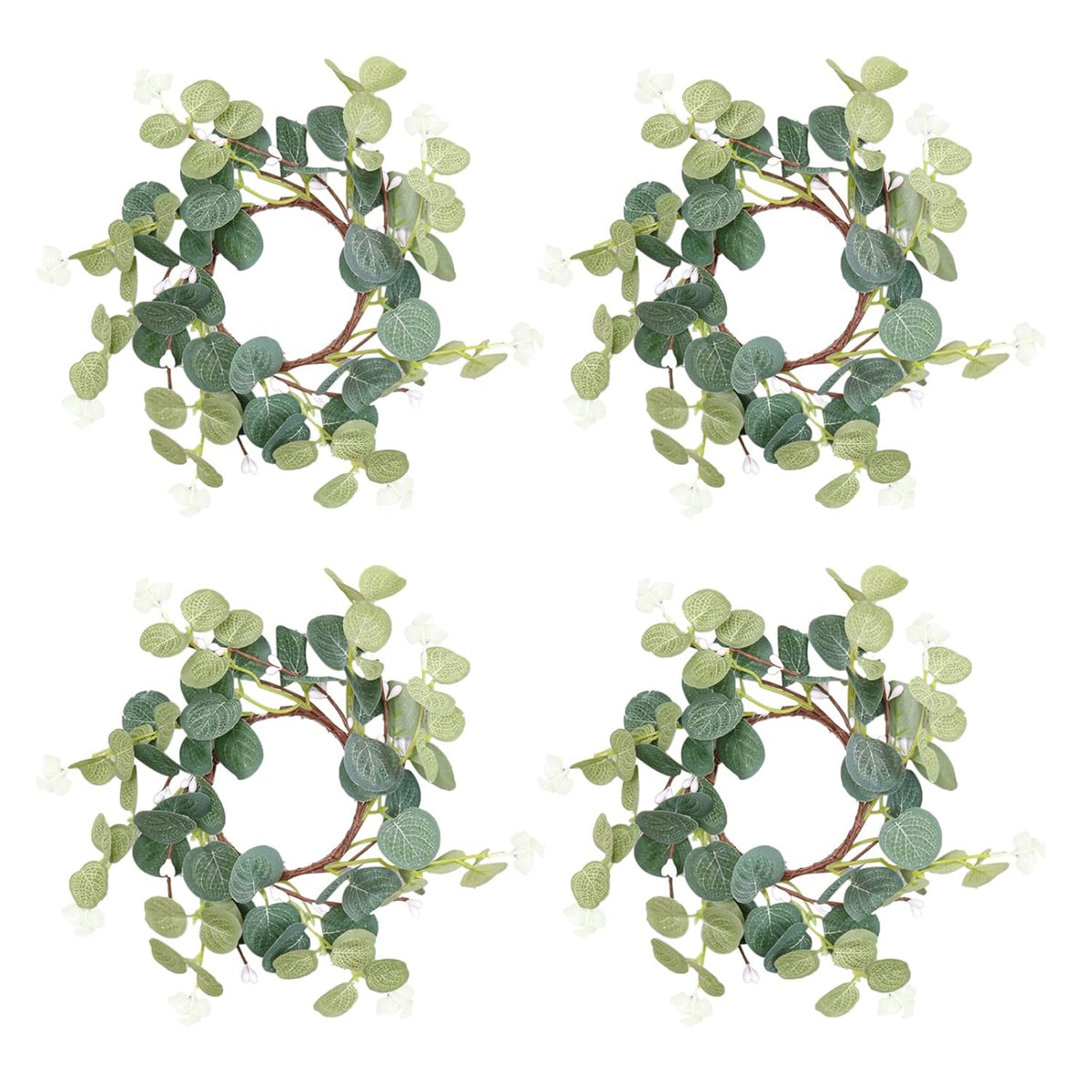 4 Pieces Pillar Candle Rings Wreaths, Artificial Eucalyptus Leaves Wreaths Greenery Candleholders, Rustic Farmhouse Decorative Wreath For Easter Christmas Wedding Party Home Table Door