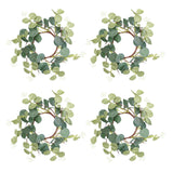 4 Pieces Pillar Candle Rings Wreaths, Artificial Eucalyptus Leaves Wreaths Greenery Candleholders, Rustic Farmhouse Decorative Wreath For Easter Christmas Wedding Party Home Table Door