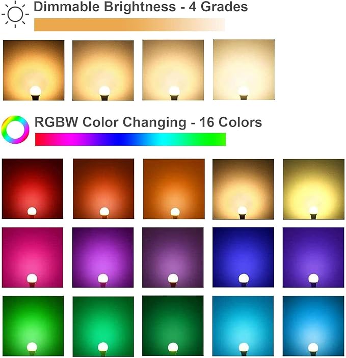 RGB Color Changing LED Light Bulbs 9W A19 E26 E27 Dimmable 16 Colors with Memory Function