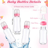 6 Sets Baby Shower Game Gender Reveal Party Favors Plastic Bottle Chug Baby Shower Grab Games Plastic Bottles Latex Balloons For Gender Reveal Games Supplies(Pink)