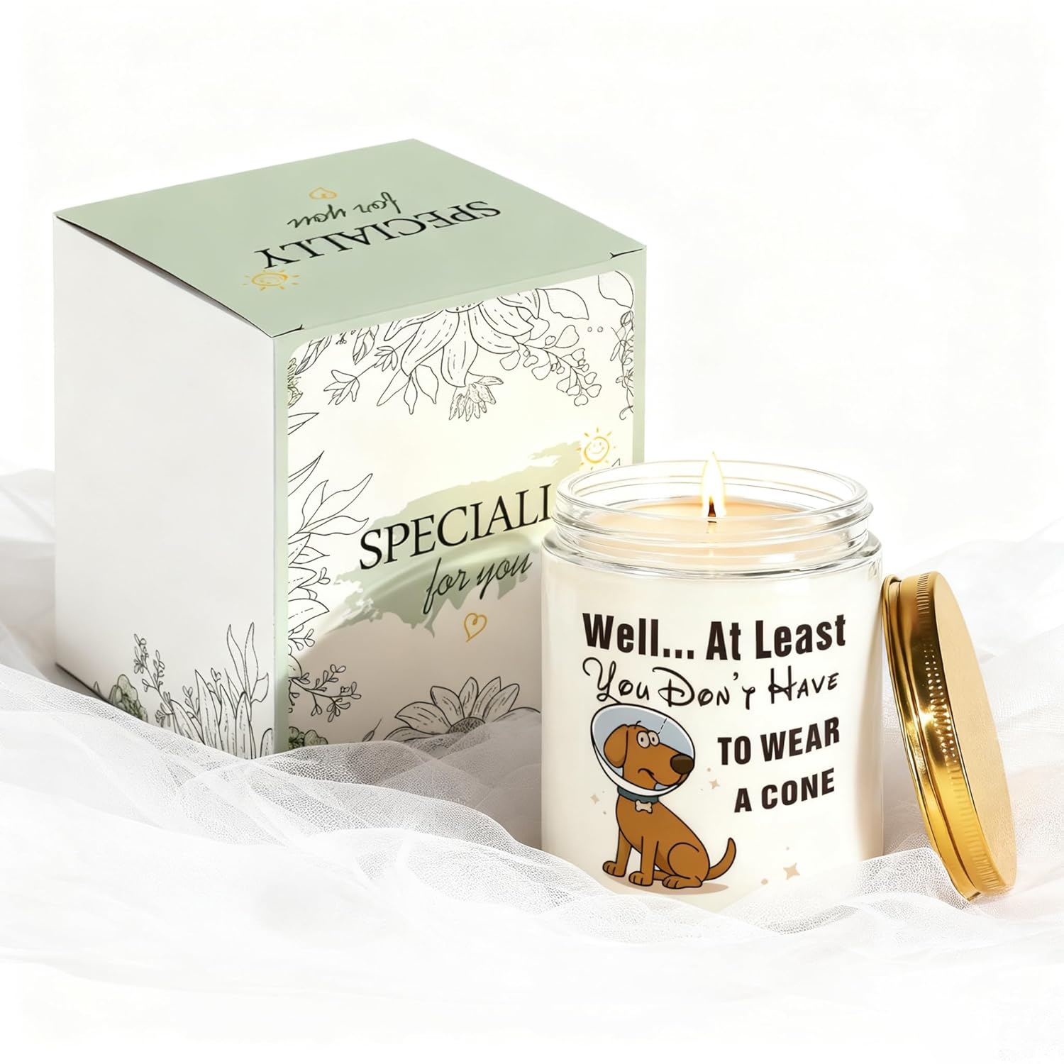 Get Well Gifts For Women, Get Well Soon Sympathy Gift For Her, Surgery Recovery Feel Better Present For Men, You Dont Have To Wear A Cone, Funny Lavender Scented Candle - White