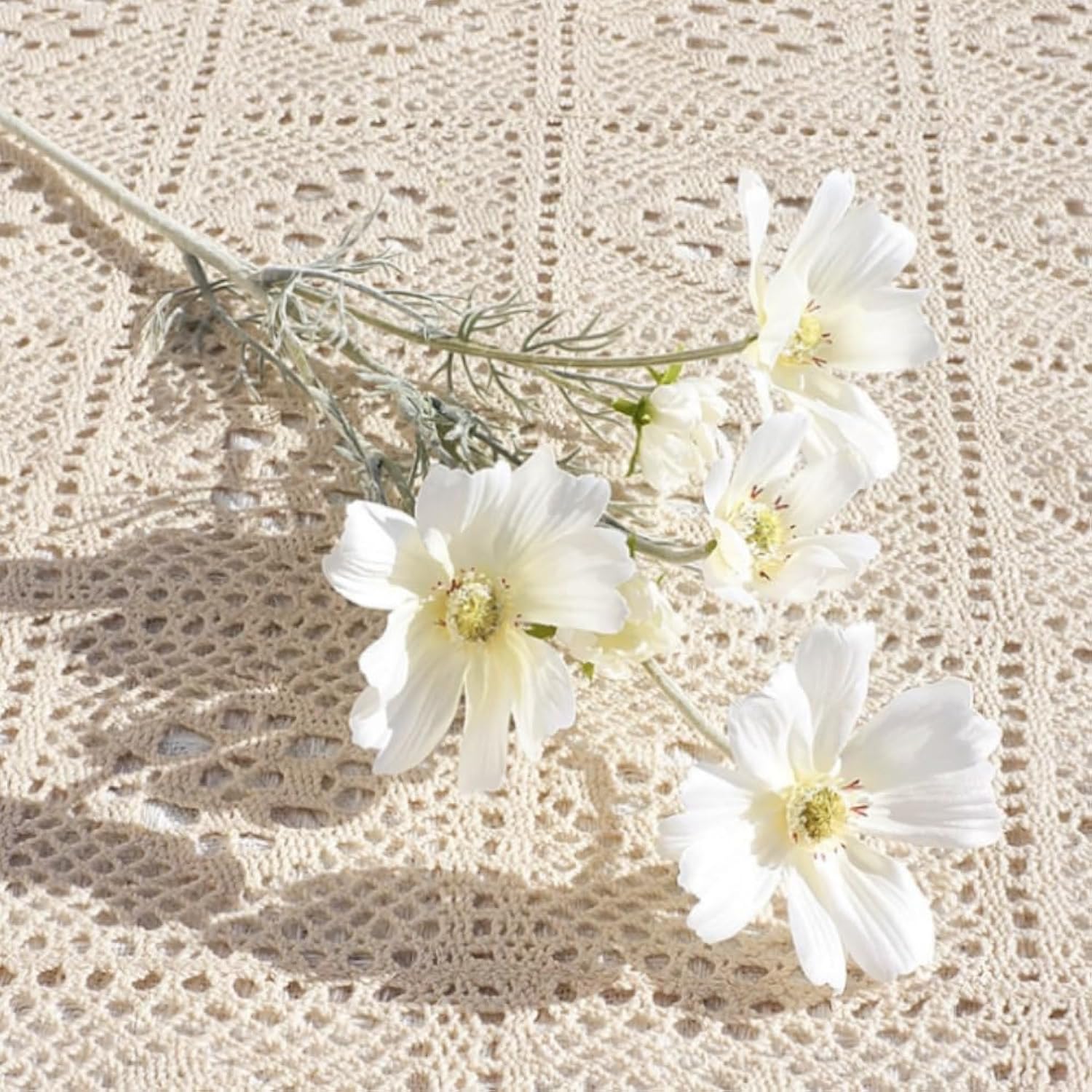 4 Pcs Artificial Fake Flowers Plants Cosmos Silk Flower Arrangements Wedding Bouquets Decorations ? 23.6''/60Cm Artificial Silk Daisy Fake Flowers Uv Resistant Outdoor Fake Wildflowers (Milky White)