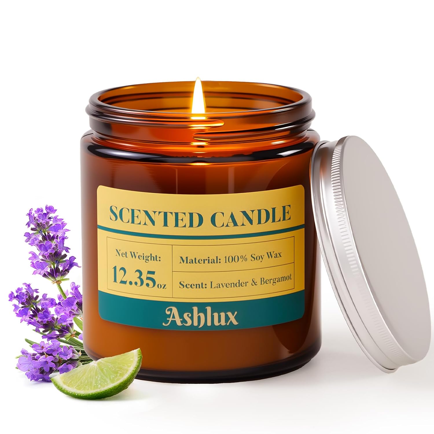 Lavender And Bergamot Candle,12.35Oz Scented Candles With 8% Essential Oils,70 Hour Burn Time Soy Wax Candles For Home Decor,Reading,Jar Candle Gifts For Women And Men