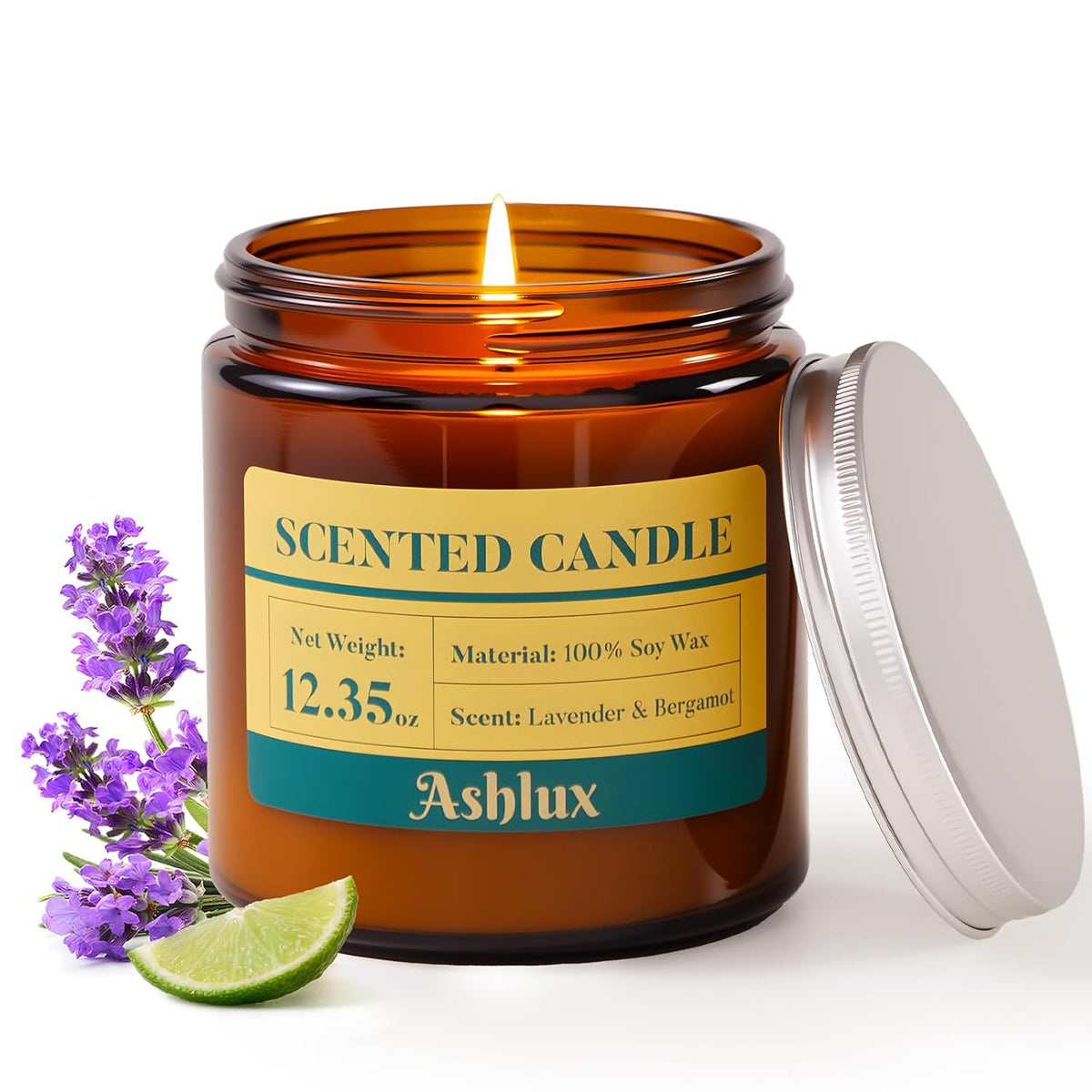 Lavender And Bergamot Candle,12.35Oz Scented Candles With 8% Essential Oils,70 Hour Burn Time Soy Wax Candles For Home Decor,Reading,Jar Candle Gifts For Women And Men