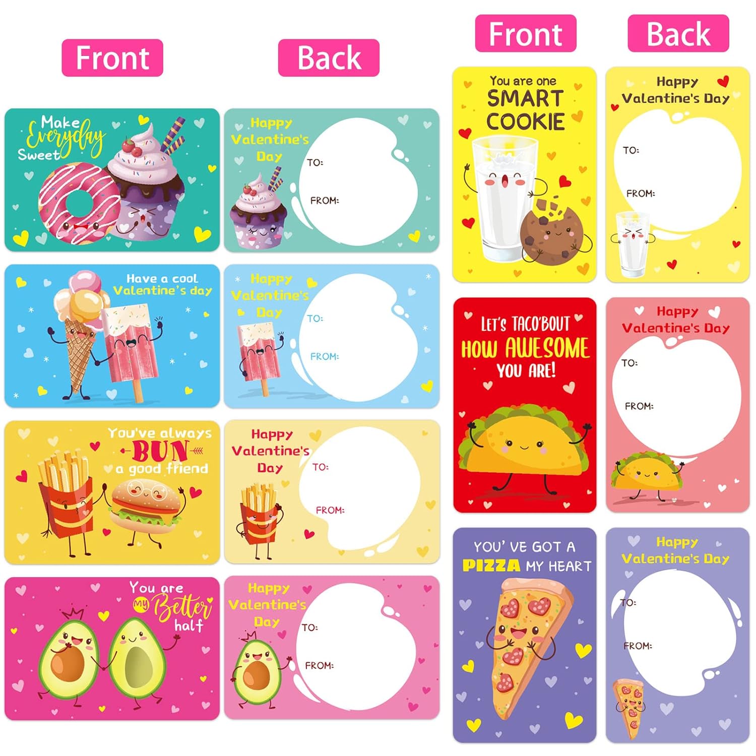 Valentine Day Cards Kids Food Theme Exchange Cards For Classroom Prizes Valentines Party Favor Supplies 28Pcs