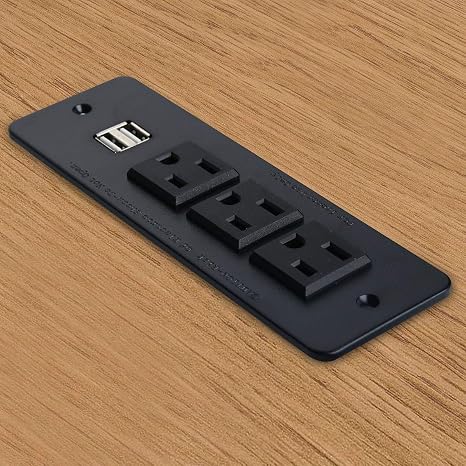 Recessed Conference Power Strip 3 Outlets 2 USB Ports 1875W 10 Ft Cord