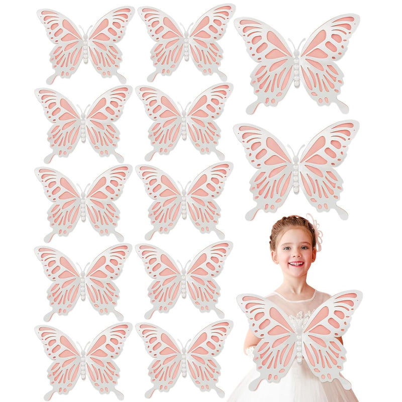 12Pcs Large 3D Butterfly Party Decorations With Pearls - 12Inch 2 Laye