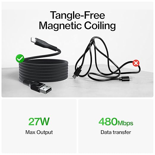 USB A to USB C Magnetic Fast Charging Cable 27W 3FT for Phone & Tablet