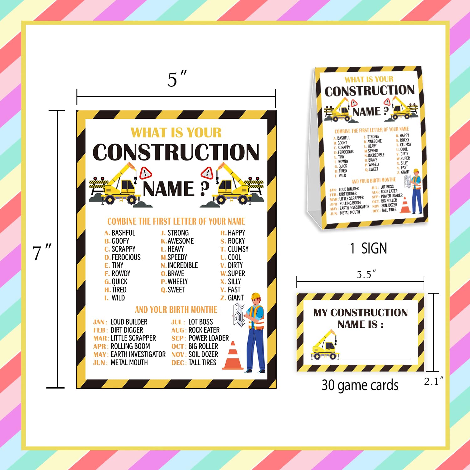 What'S Your Construction Name For Baby Shower Game, Birthday Party Decoration, Pack 1 Sign And 30 Name Stickers, Baby Shower Games, Gender Neutral Party Supplies(Mzg19)