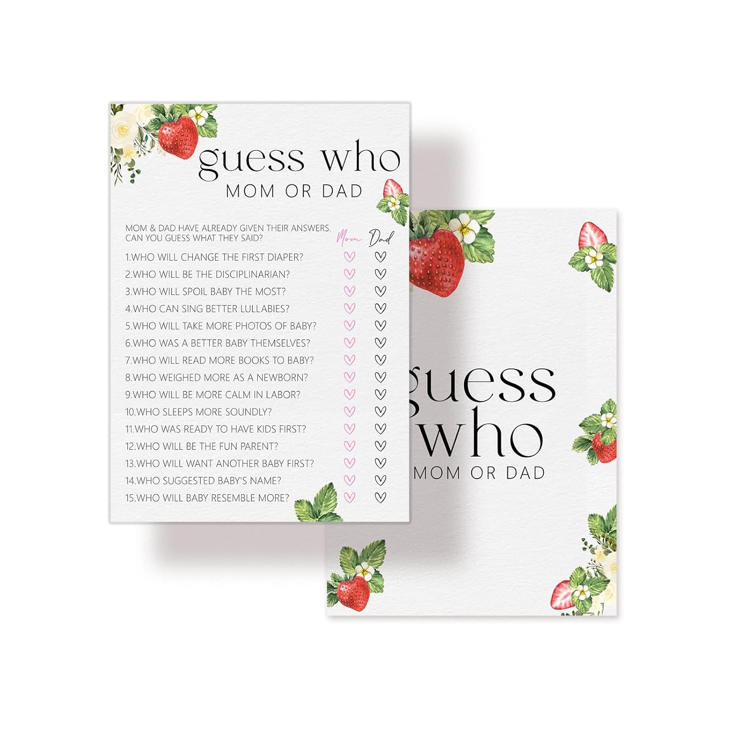 Hilarious Baby Shower Games, Who Mom Or Dad Game Cards, Strawberry Sweet Baby Shower Decorations Favors Ideas -30 Pcs, 5X7 In - H07