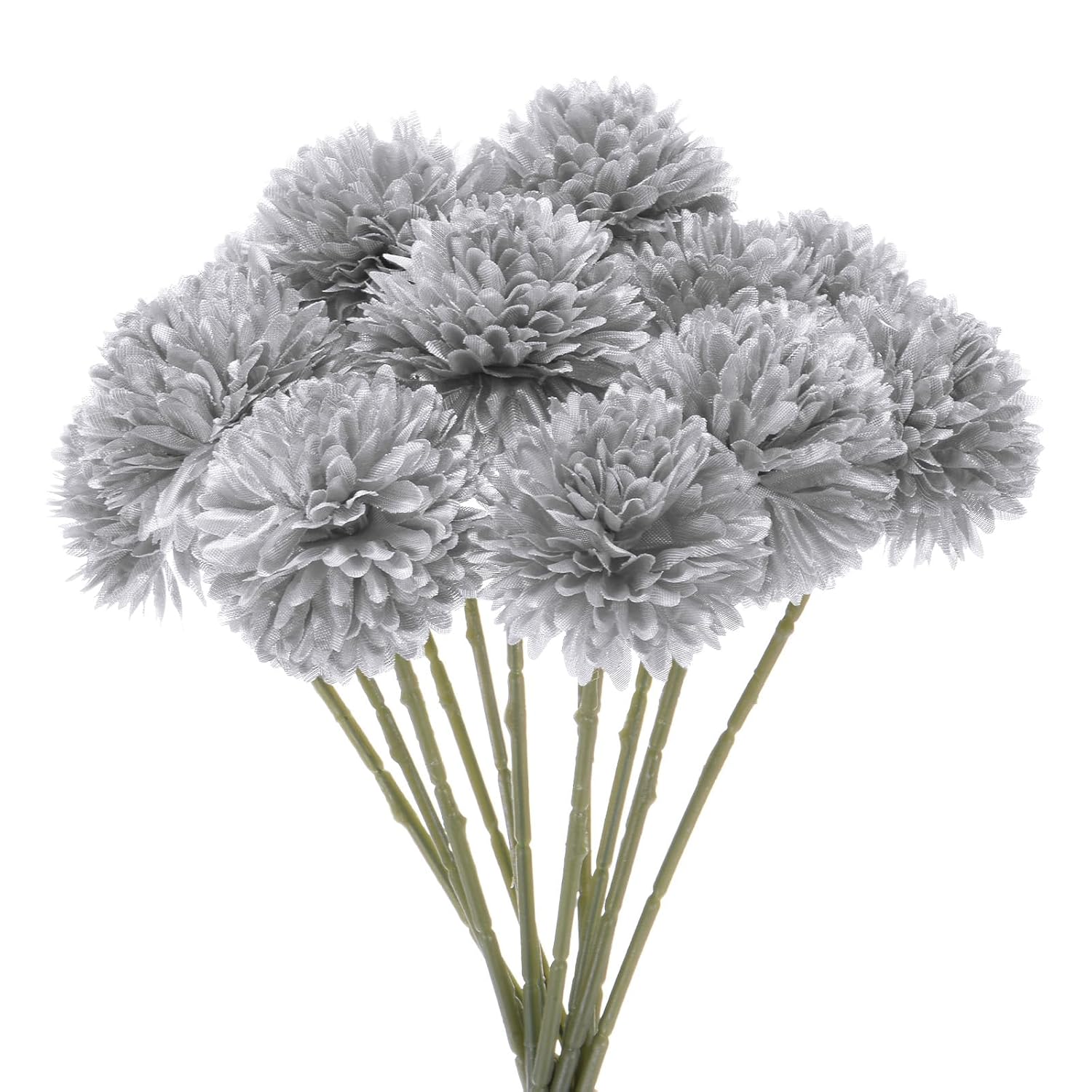 12-Pack Artificial Chrysanthemum Ball Flowers, 11 Inch Faux Chrysanthemum Silk Bouquets Real Touch Faux Flowers For Home/Wedding/Christmas/Party[Silver]