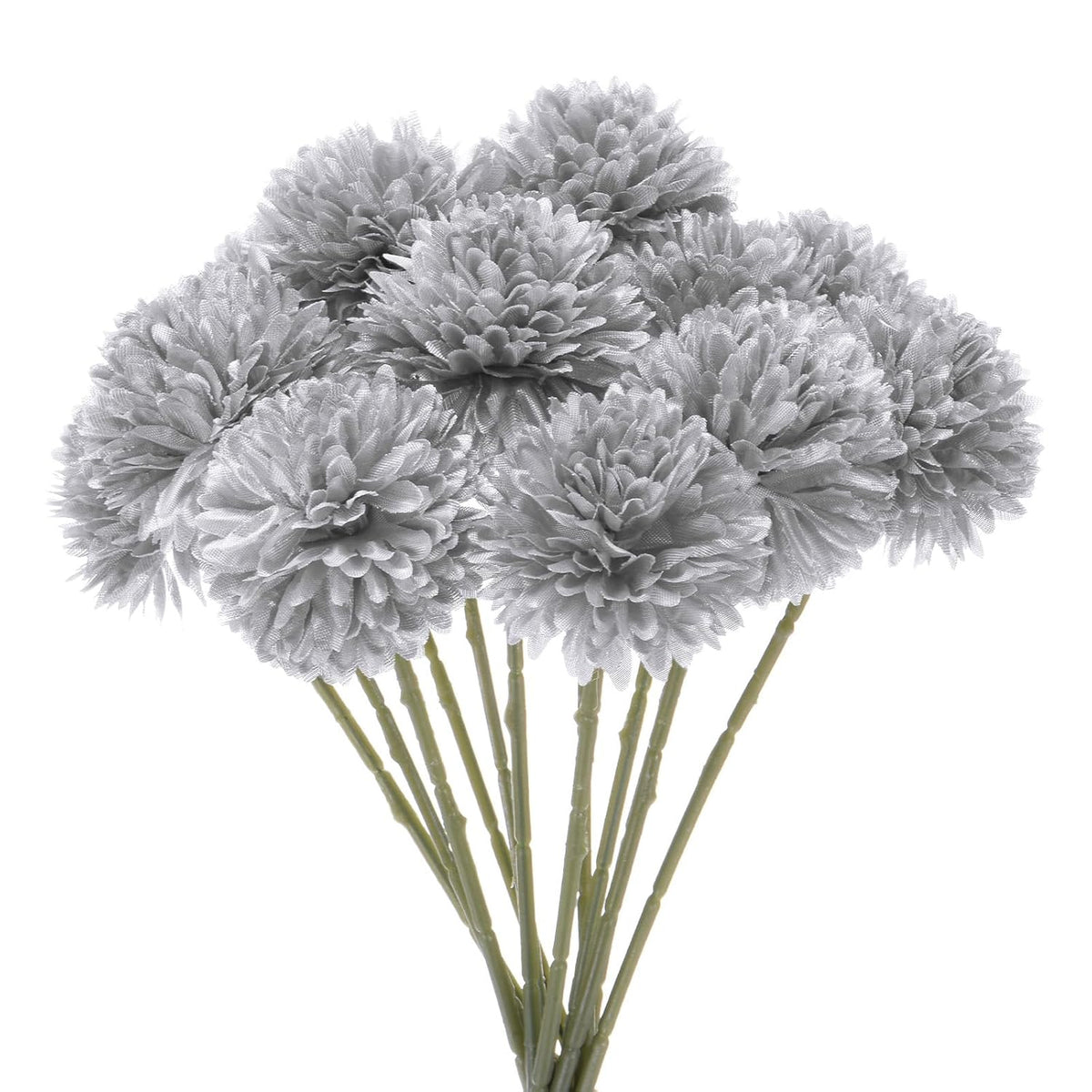 12-Pack Artificial Chrysanthemum Ball Flowers, 11 Inch Faux Chrysanthemum Silk Bouquets Real Touch Faux Flowers For Home/Wedding/Christmas/Party[Silver]
