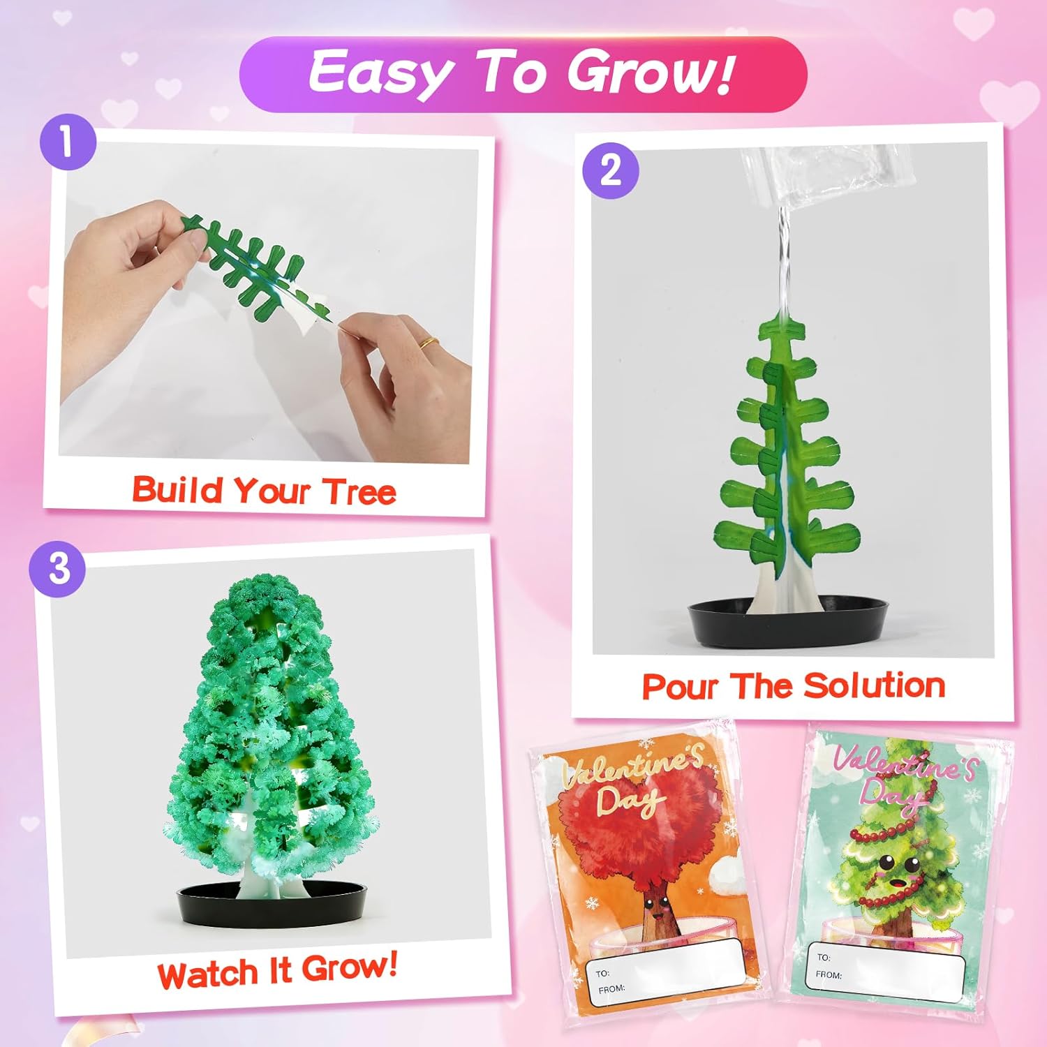 24 Pack Valentine’S Day Growing Trees Kit With Greeting Cards For Kids Stem Science Experiment Craft Party Favors School Classroom Gifts Exchange Goodie Bags For Boys And Girls