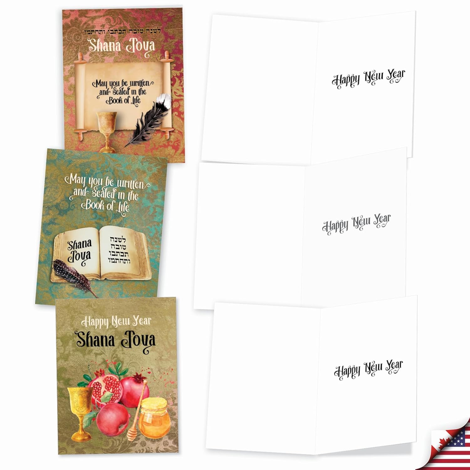 - 10 Assorted Rosh Hashanah Note Cards Boxed Set 4 X 5.12 Inch With Envelopes (10 Designs, 1 Each) Jewish Holiday Cards Shana Tova Greetings Am6135Rhg-B1X10