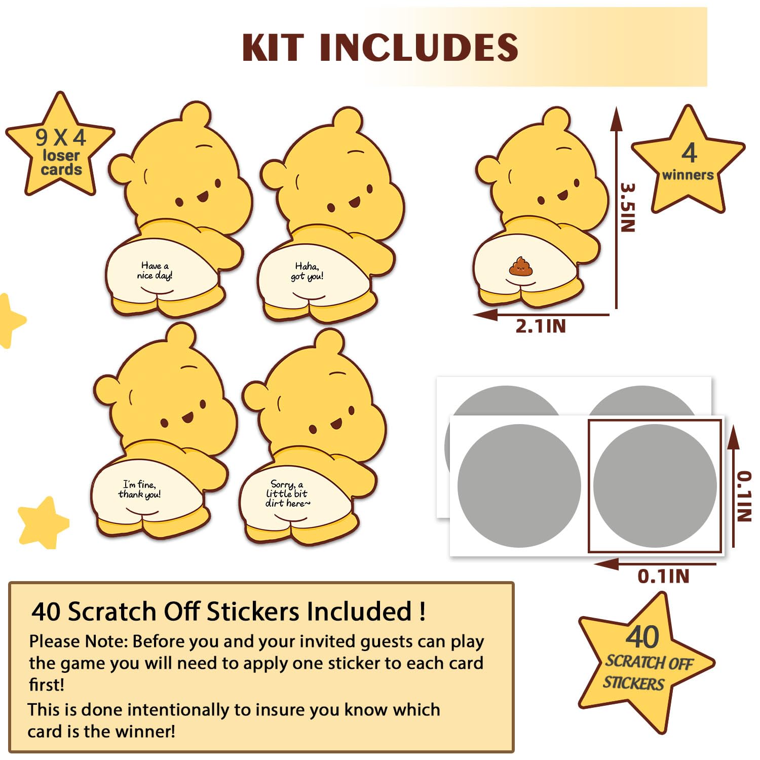 40Pcs Winnie Poopie Scratch Off Lottery Tickets, Baby Shower Scratch Off Game Cards, Who Can Find Poopie Baby Shower Party Games, Funny Party Icebreaker Game Ideas For Gender Reveal
