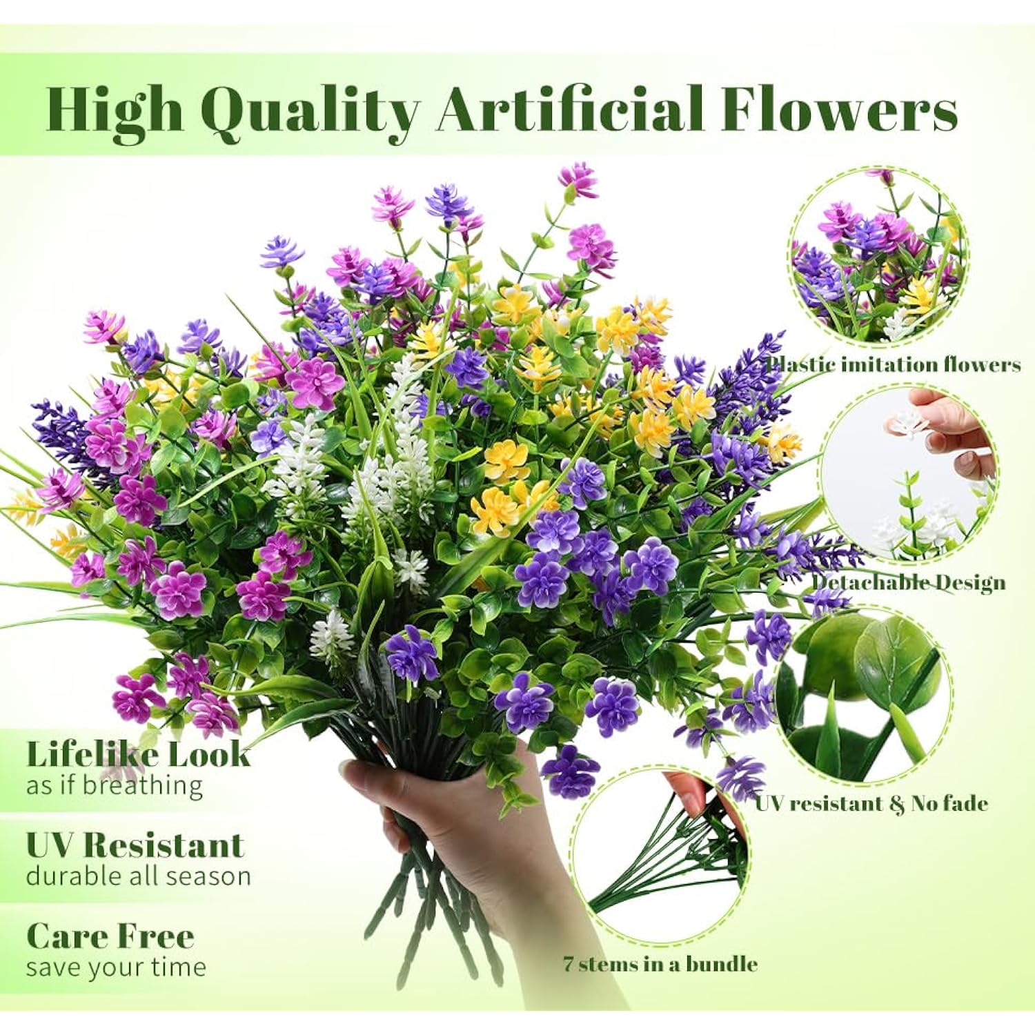 12 Bundles Artificial Flowers For Outdoors Decoration, Uv Resistant Eucalyptus Faux Flowers Fake Plants No Fade Plastic Greenery Shrubs Home Porch Outside Spring Summer Garden Decor