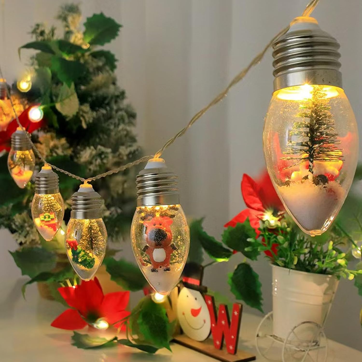 Christmas Tree String Light -10 Led Vintage Xmas Bubble Lights,6Ft Battery Operated Retro Unique Christmas Doll Lights F