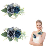 Blue Corsage And Boutonniere Set For Bride Groom, Artificial Rose Flower Wrist Corsage Bracelets Homecoming Flowers Prom Suit Accessories Boutonniere For Wedding Prom Party Decorations