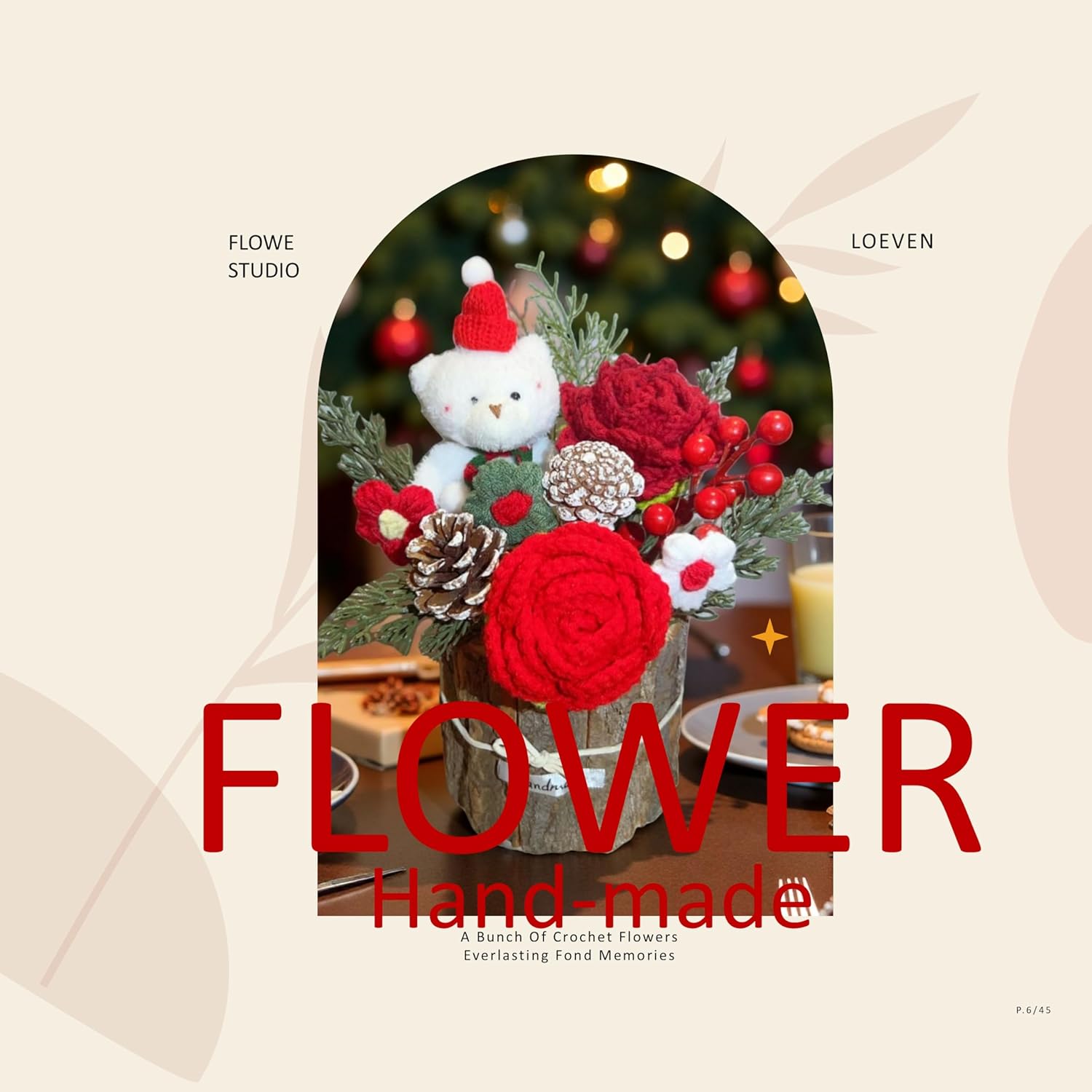 Crochet Flowers, Sunflower Tulip Rose In Wooden Basket, Crochet Flower Bouquet, Carnation, Preserved Flower, Handmade Knitted Bouquet For Mother Birthday Home Decor Girlfriend (Red)