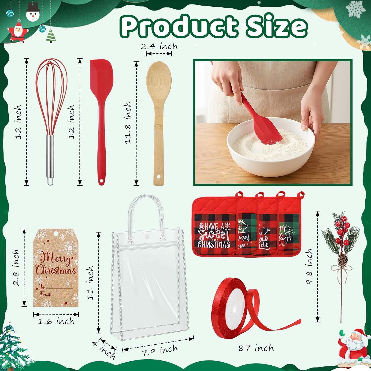 58 Pcs Christmas Kitchen Gift Set Merry Christmas Pot Holders Xmas Supplies With Spatula Whisk Card Cooking Baking Gift For Xmas Party Decor Friends Family Baking Lover Presents (Plaid)