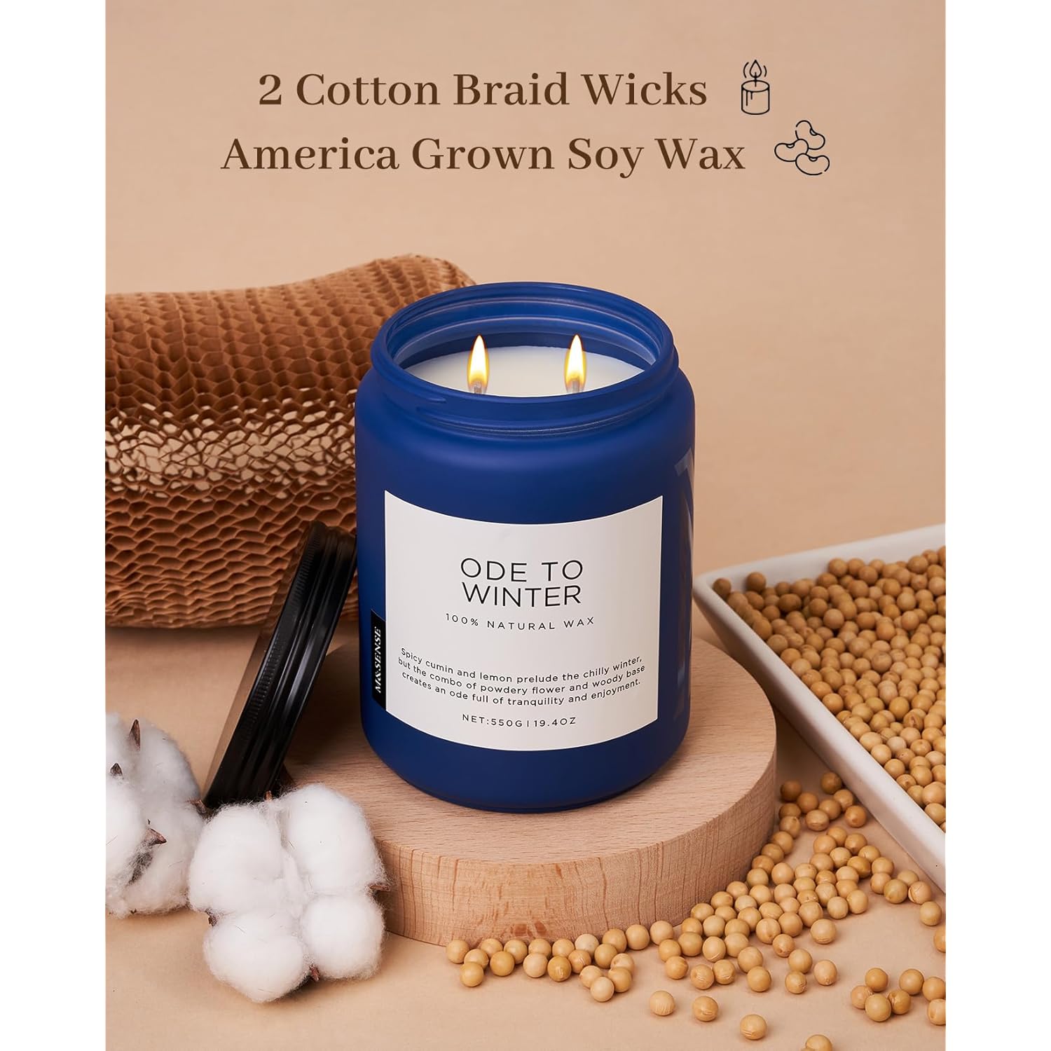 Ode To Winter Soy Candles Strong Scented, 2 Wick Jar Candle 19.4Oz 110 Hour Long Lasting, Lavender Sandalwood Organic Natural Aromatherapy Candle Gifts Bedroom Bathroom Home Decor