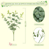 Artificial Eucalyptus Stems, 12.7 Inch Realistic Foliage Faux Stems Branches With Leaves For Vase Centerpiece Spring Wedding Decorations, Green, 12 Pcs