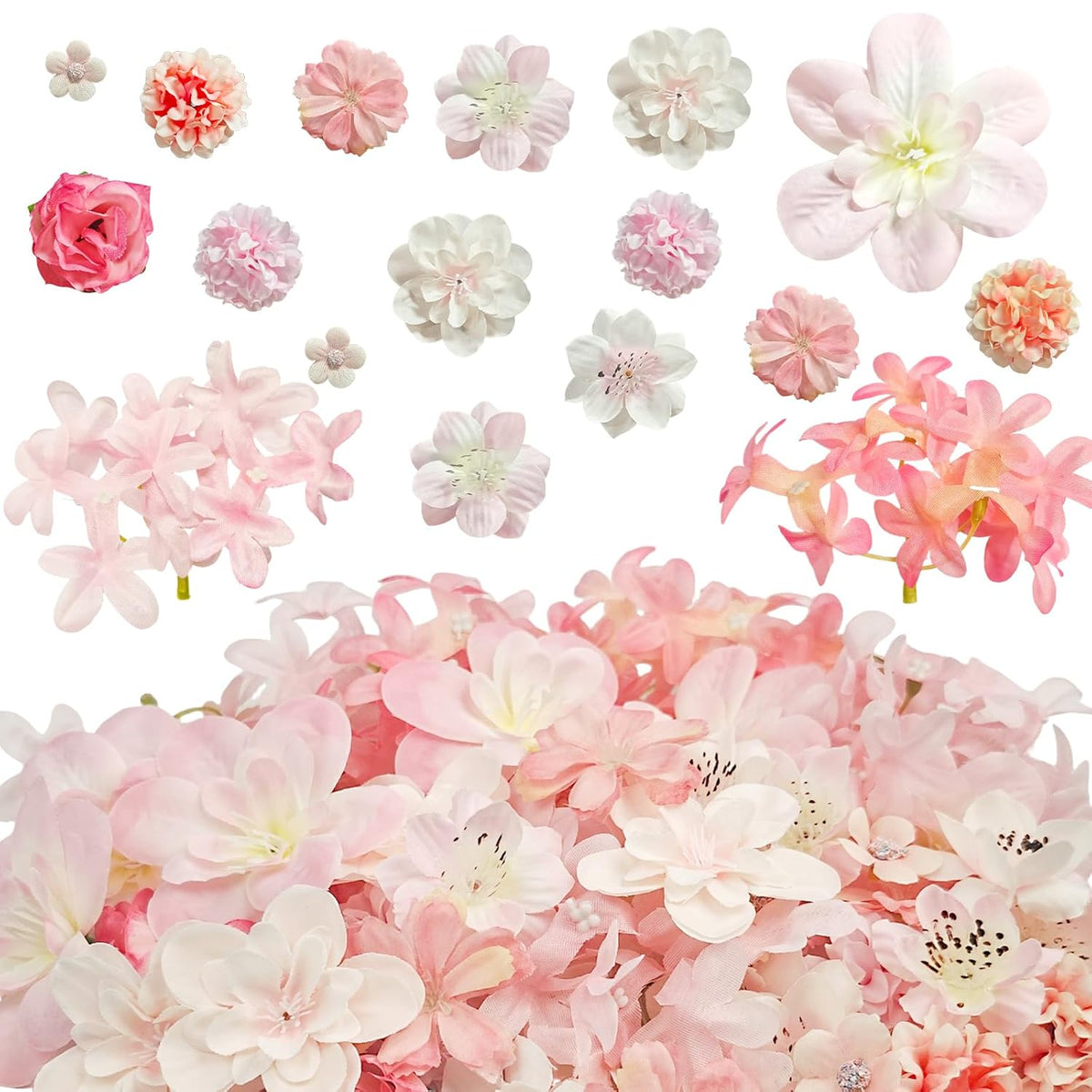 70 Pcs Mini Artificial Flowers Heads Pink Silk Peony Daisy Rose Bulk Mix Flower Heads Faux Rose For Crafts Graduation Wedding Baby Shower Diy Home Party Decoration