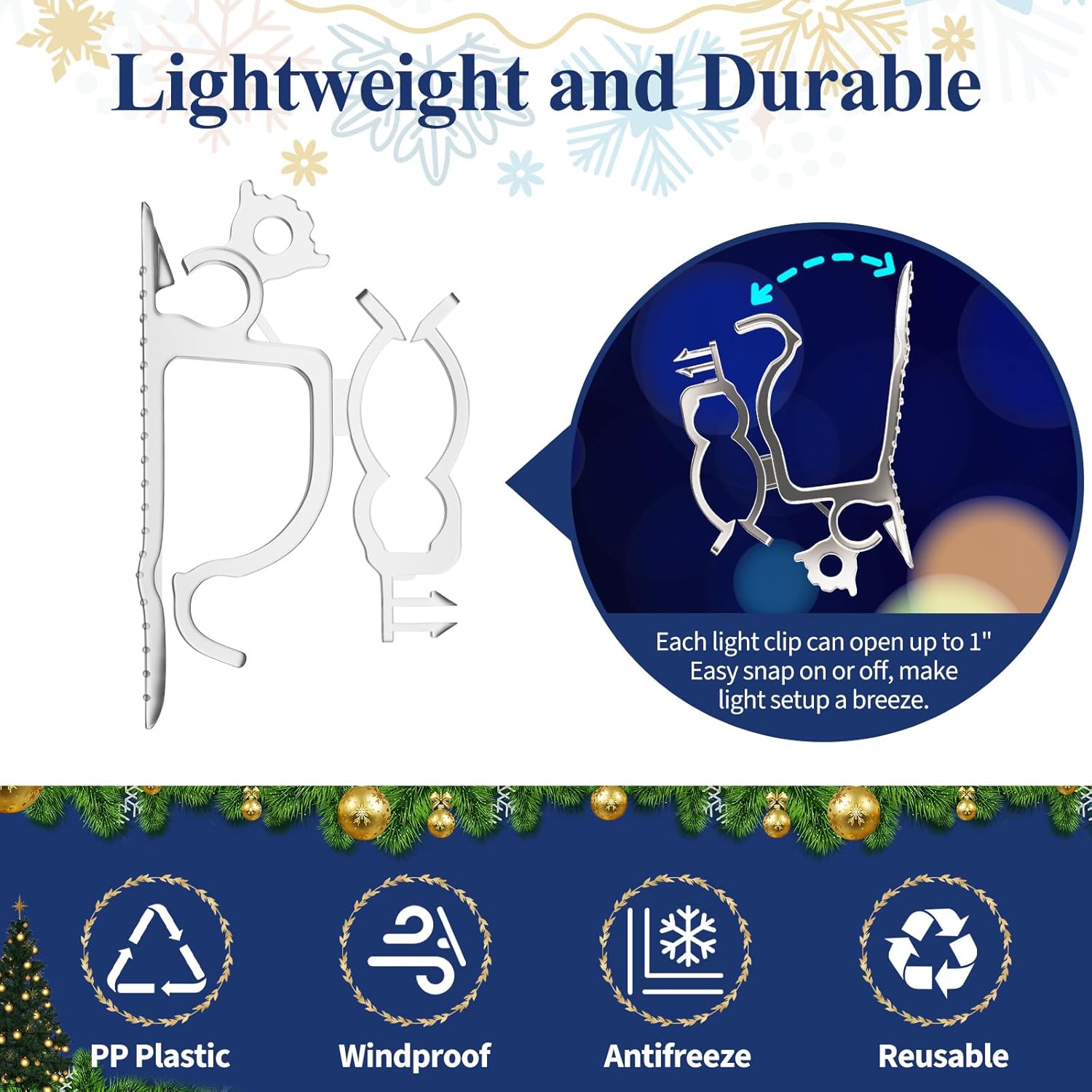 Holiday Light Clips [Set Of 200] Christmas Light Clips, Outdoor Light Clips - Mount To Shingles & Gutters - Works With Mini, C6, C7, C9, Rope, Icicle Lights - No Tools Required