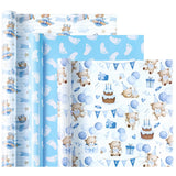 Bear Baby Shower Wrapping Paper - Mini Roll - 3 Rolls - 17 Inch X 120 Inch - Adventure Bear In Airplane And Party Design For Baby Shower, Boy Birthday