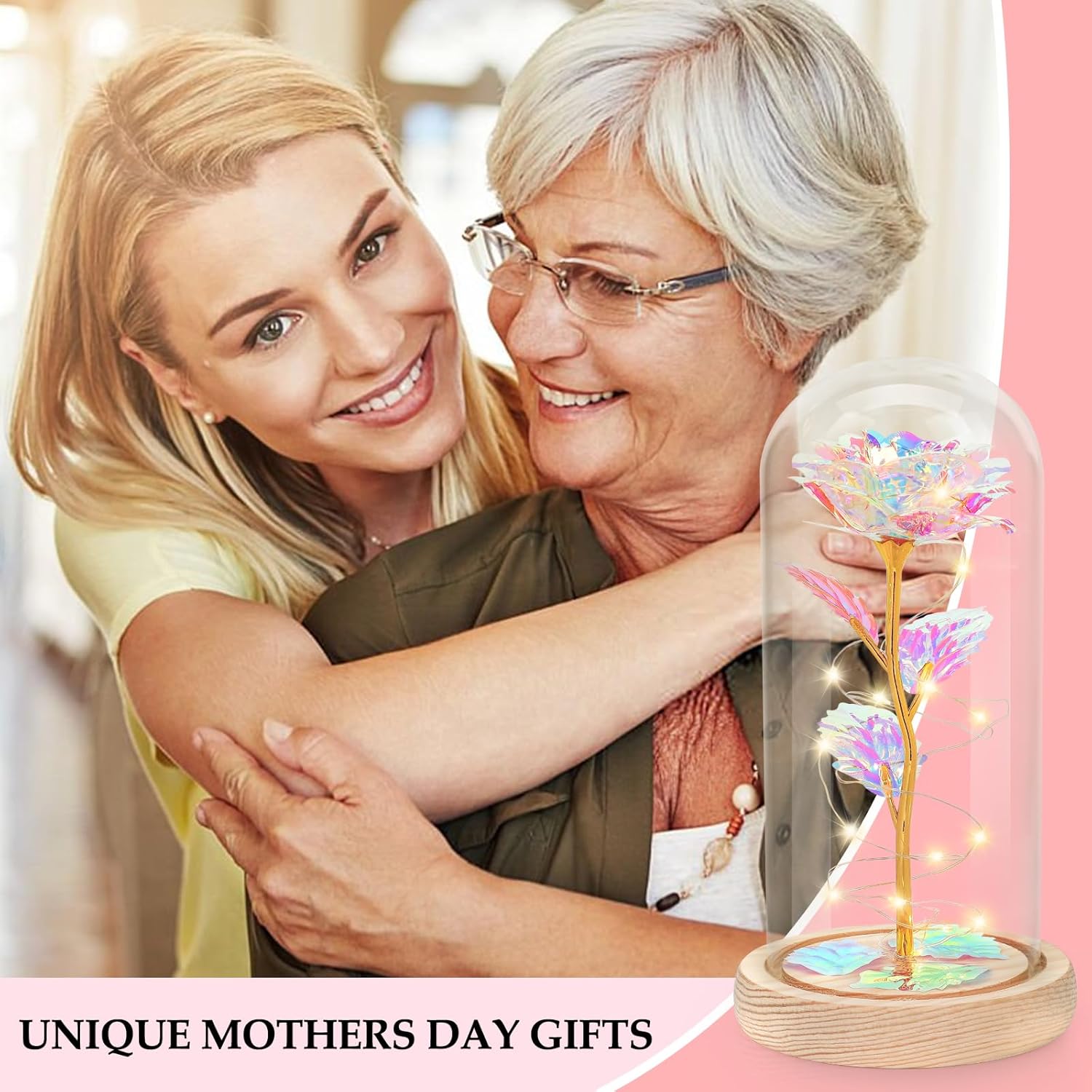 Mothers Day Flowers Gifts For Mom, Birthday Gifts For Women, Galaxy Glass Rose Gifts For Grandma Wife Daughter Artificial Forever Preserved Flowers For Delivery Prime Rose In Glass Dome, Rainbow
