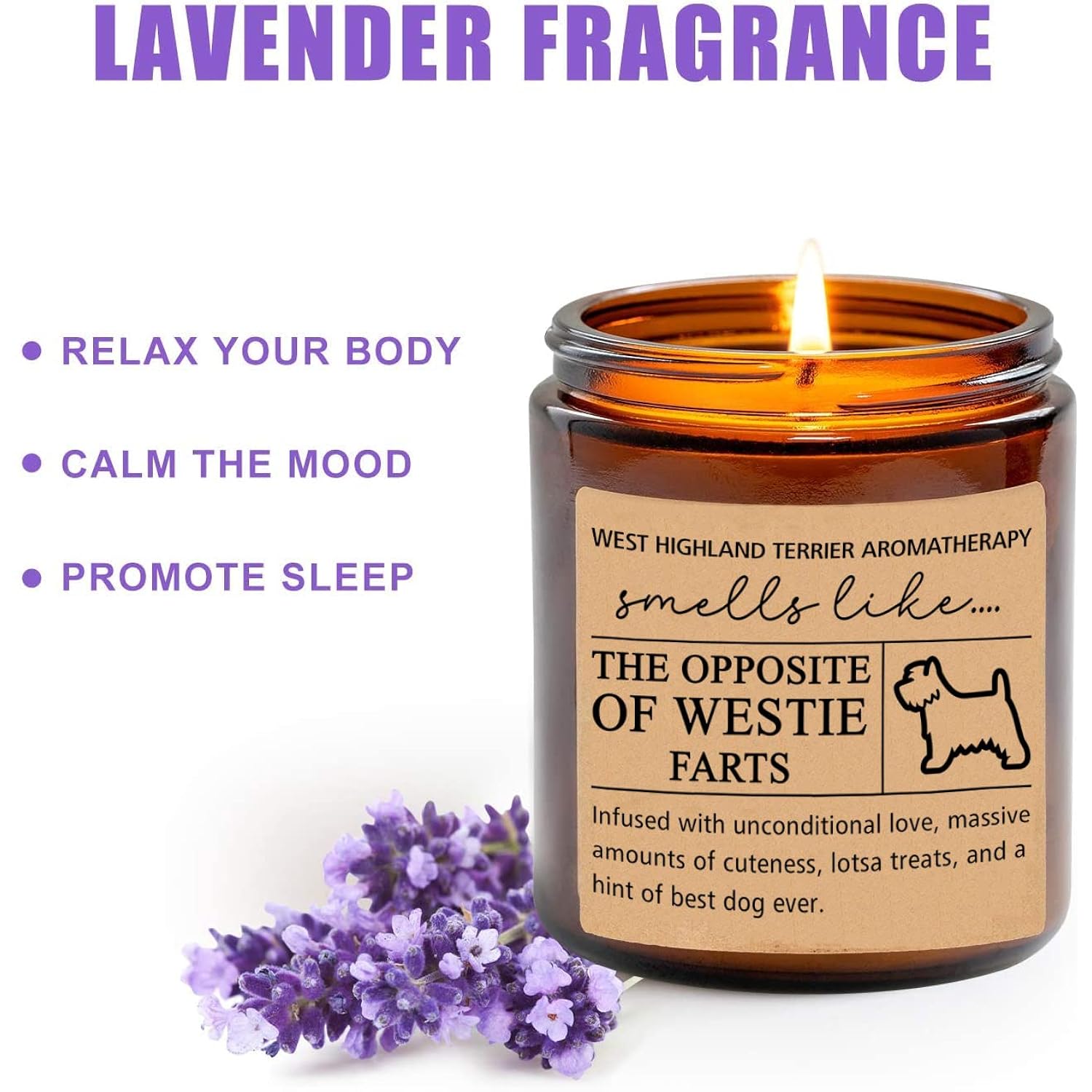 Westie Candle - West Highland Terrier Jar-Candles - Lavender, 8Oz, 50 Hours Burn Time - Scented Soy Wax, Modern Style, Unisex Gift