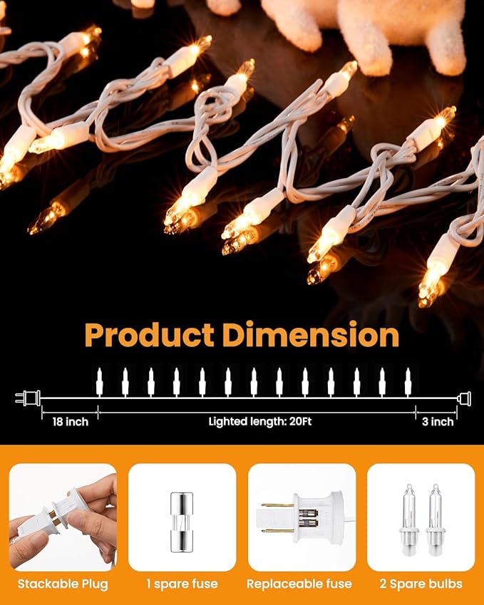 100 Count Clear Christmas String Lights 20FT White Wire Mini Incandescent Lights for Indoor Christmas Tree Garland Wedding Party Festival Home Decor
