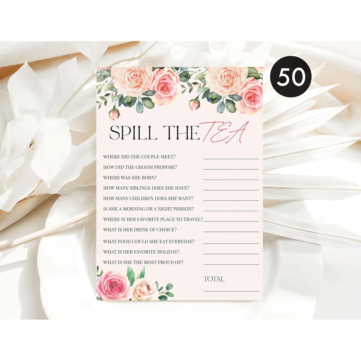 50 Spill The Tea Party (50-Cards) Fun Bridal Shower Game Activity, Who Knows The Bride Best, Decorations, Engagement Party, Rehearsal Dinner, Bridgerton