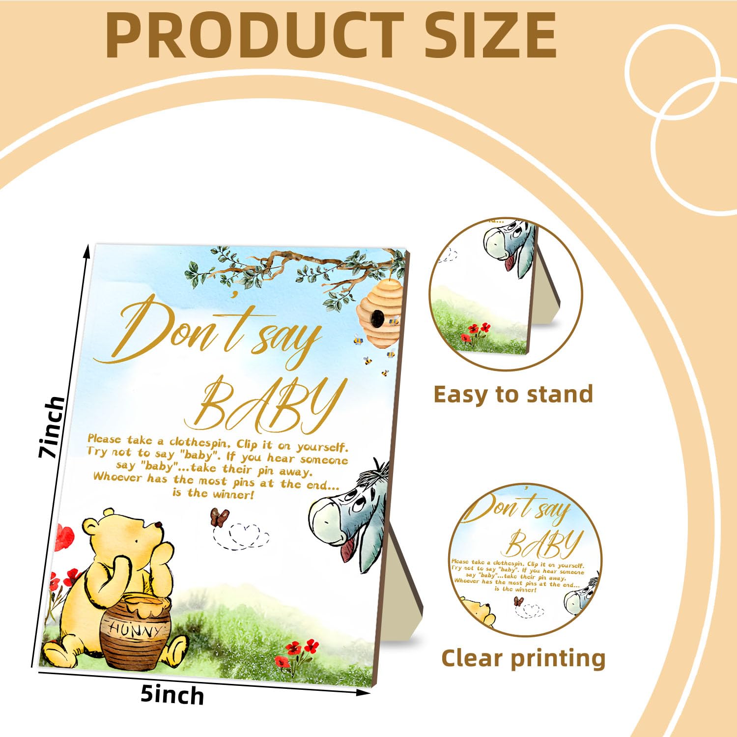 The Pooh Baby Shower Game Set, Include 1 Winnie Don'T Say Baby Game Sign And 20 Mini Winnie Clothespins, Baby Shower Game Decor, Baby Shower Party Decorations Supplies