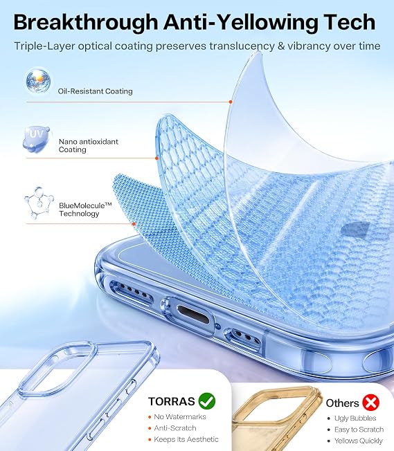 iPhone 17 Clear Mist Blue Case 6.3 Inch Anti Yellowing Protective Cover