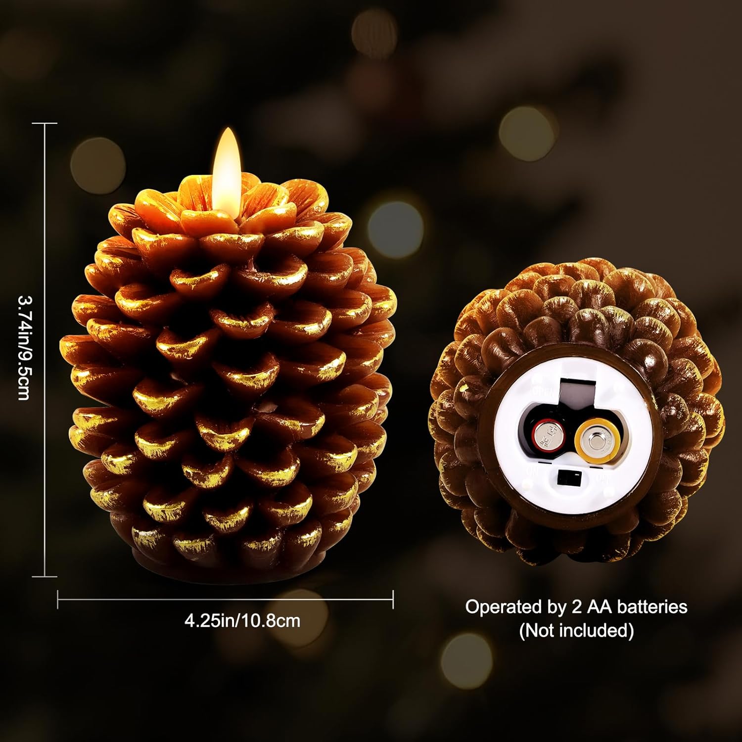 2 Pack Pine Cone Candles With Remote Timer, Christmas Real Wax Led Candle, Battery Operated Flickering Flameless Candles, For Christmas Holiday Decoration
