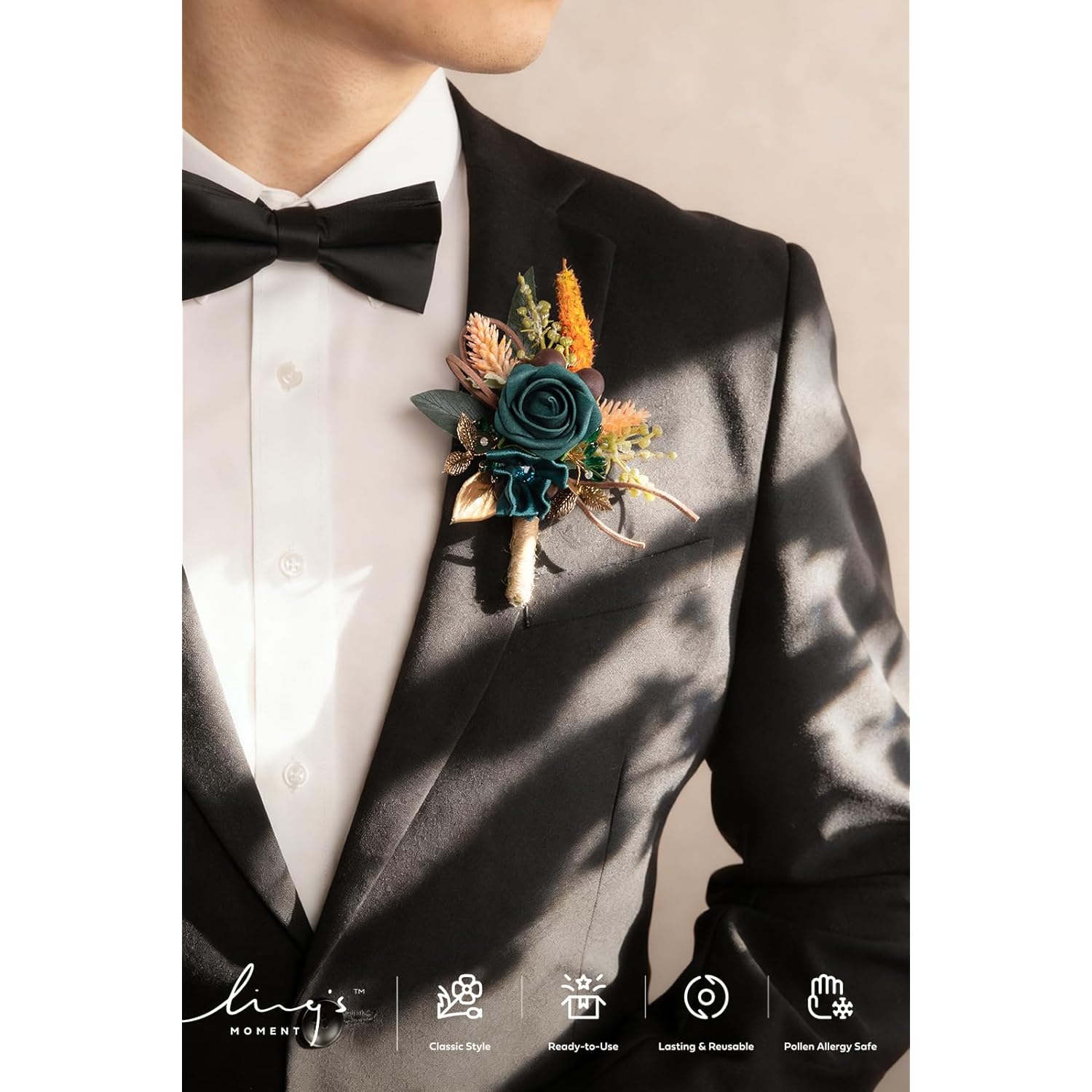 Single Boutonniere For Man Groom, Artificial Flowers For Wedding Decor/Prom/Homecoming/Graduation, Etc.Dark Teal Orange
