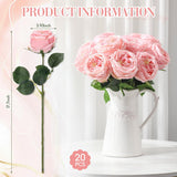 20 Pcs Real Touch Peonies Austin Roses Artificial Flowers, Faux Look Real Long Stems Fake Flower With Big Blooms For Christmas Valentines Wedding Party Diy Arrangement Home Decor(Pink)