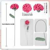 Crocheted Flowers Fake Carnations 6Pcs Hot Pink Artificial Flowers 16.9” Handmade Carnation Flowers With Bendable Long Stem For Vase Room Kitchen Table Decorations(Hot Pink)